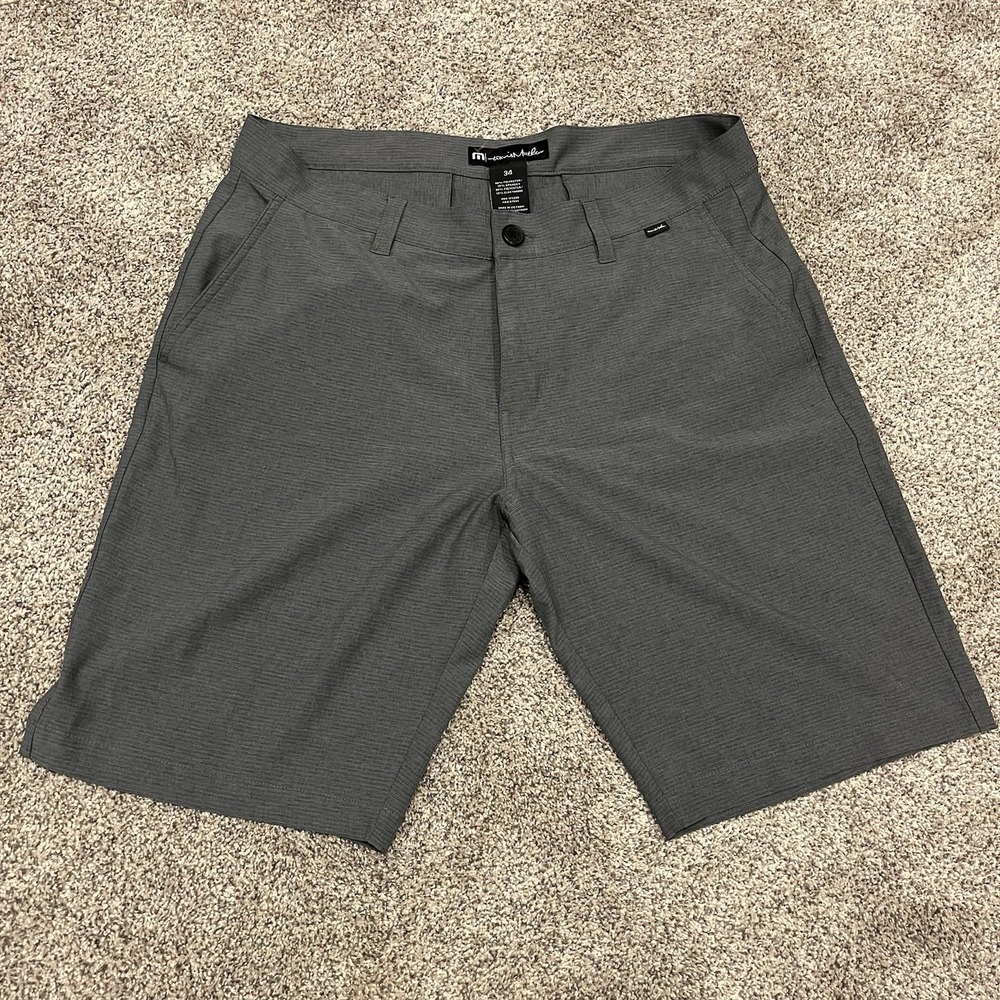 Travis Mathew Stretch Golf Shorts Mens Sz 34 Dark Charcoal Gray Pinstriped